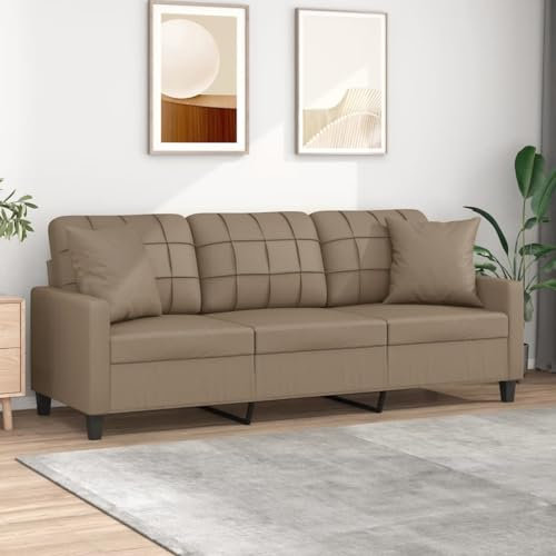 UTSRABFA Schlafsessel Küchenbank Wohnzimmer Couch 3-Sitzer-Sofa mit Zierkissen Cappuccino-Braun 180 cm Kunstleder Geeignet für Schlafzimmer, Wohnzimmer, Esszimmer, Büro