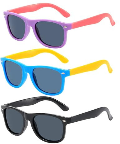 HDGSAFD Gafas de sol para niños de 3 piezas, gafas de sol polarizadas, gafas de sol con protección UV, gafas de sol de moda para niños y niñas (multicolor), multicolor, 129 * 125 * 42 mm