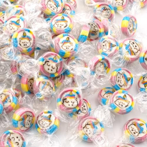 EinsSein 0,5kg Einhorn Bonbons gelb-rosa-hellblau handgemachte Rocks Bonbons - mini Kleinigkeiten für Adventskalender - Geschenk Nikolaus, Wichtelgeschenk - Alternative für Schoko Weihnachtsmann