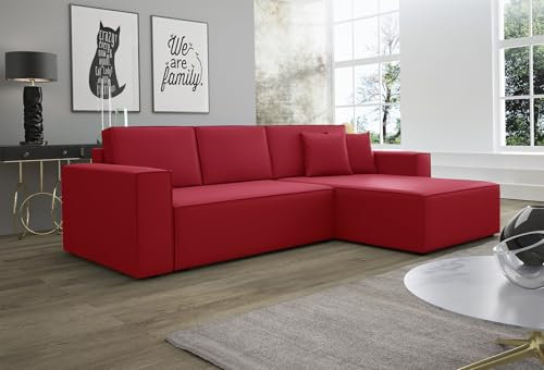 Fun Möbel Ecksofa Schlafsofa Sofa Conor Premium (Kunstleder Soft Rot, Ottomane Rechts)