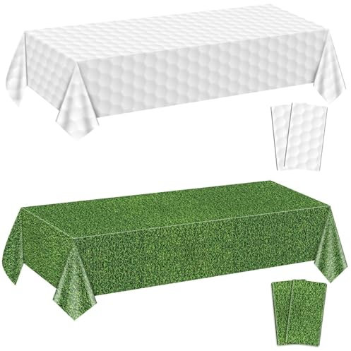4Pcs Golf-Tischdecken - rechteckige Golf-Party-Tischabdeckungen weißes Golf-Muster Tischdecke für Kinder Sport Golf Geburtstag Party Supplies, 130x220cm