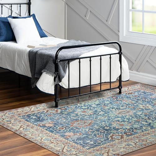 Türkischer Teppich, waschbar, Vintage, orientalisch, antik-inspiriert, traditionell, klein, modern, luxuriös, Eingangsbereich, Schlafzimmer, Badezimmer, Küche (409CN, 60 x 90 cm)