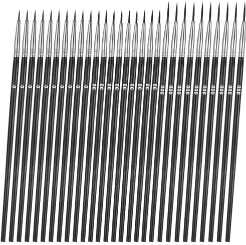 ElevateTech Tiny Detail Paint Brushes 30 Pcs Fine Tip Paint Brush Set with 3 Size #0#00#000 Mini Liner Brushes Small Miniature Painting Brush for Model, Watercolor, Oil, Acrylic Painting