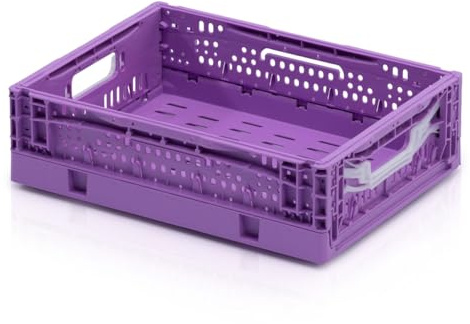 1a-TopStore Faltbox | Faltkiste | Klappbox, perforiert/durchbrochen, 400x300x120 mm, 10 Liter, stapelbar, aus PP, Violett