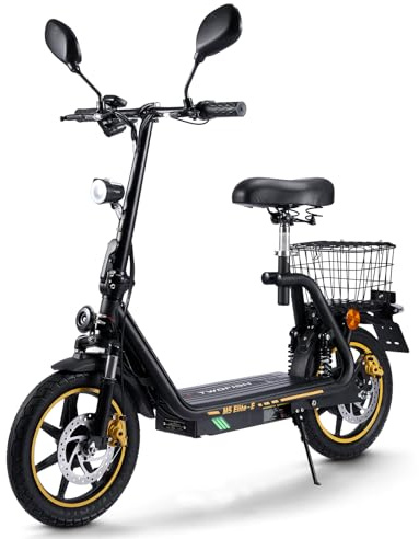 TWOFISH 14 Zoll Elektro Motorrad, 500W Motor 48V 13Ah Akku, Max 45 km/h Disc Bremsen Doppelaufhängungg, 30 km Reichweite Max 120kg für Erwachsene (Schwarz)