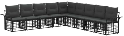 vidaXL Outdoor-Sofagarnitur 9 pcs Schwarz und Dunkelgrau Polyester, Moderne, wetterfeste, modulare Garten-Lounge, höhenverstellbare Füße für Terrasse und Entspannung im Freien
