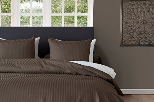 HnL Bettwaesche Uni Satin Stripe Farbe: Erde Dunkel, 155 x 220 und 80 x 80 cm