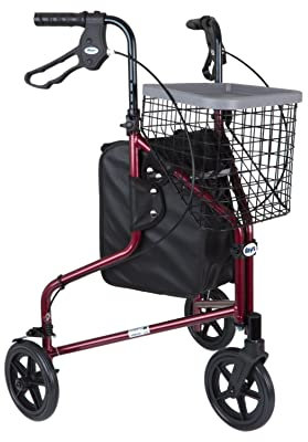 Days Lightweight Aluminium 3 Wheel Walker – Height Adjustable and Foldable Mobility Aid for Elderly – Triwalker with Basket, Tray, Bag and Lockable Brakes – Indoor and Outdoor Walker – Ruby Red