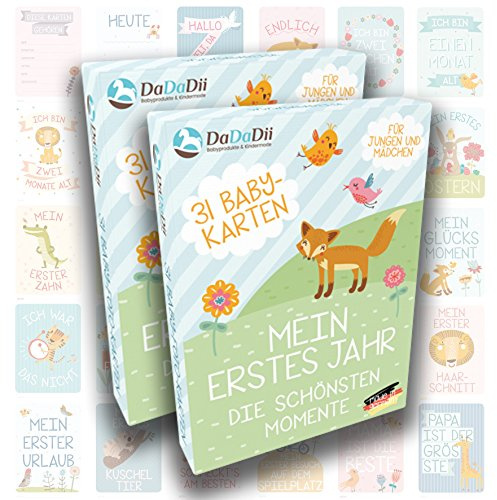 Baby Meilenstein-Karten für das 1. Lebensjahr – 2er Set von DaDaDii - Ideal als Geschenk für Zwillinge - Zur Geburt, Schwangerschaft, Taufe oder Weihnachten - Geschenkset für Junge und Mädchen