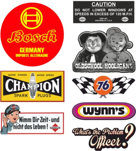 cut-it folientechnik & design MG626 / 8X Aufkleber Breite je ca. 6,5cm Vintage Oldtimer Retro Oldschool USA V8 Youngtimer Auto Dekor Hotrod Muscle Car Airride