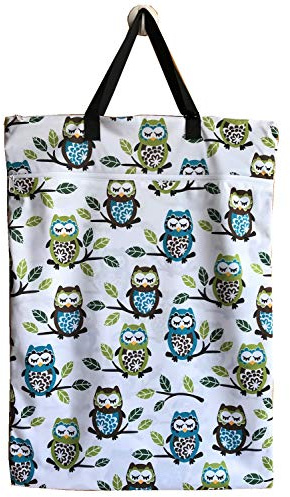 MUMBABY Large Hanging Wet/Dry Cloth Diaper Pail Bag for Wiederverwendbare Windeln oder Wäscherei (Eule und Bäume)