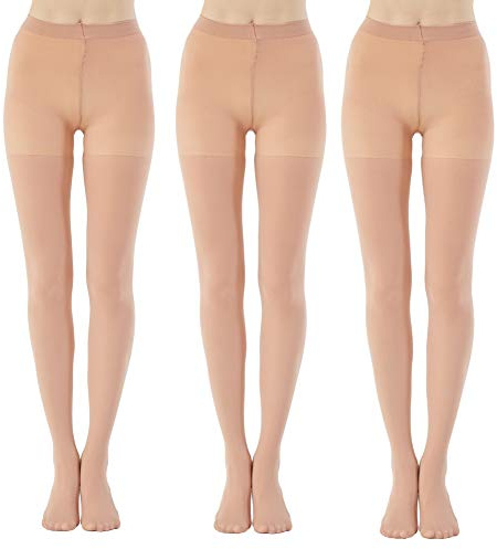 MANZI 1 à 3 paires de collants convertibles basiques de danse de ballet pour femmes filles 40 deniers, 3 paires Nude naturel, L