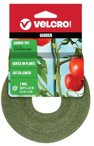 Velcro Brand VEL-30071-USA ONE-WRAP Garden Ties | Plant Supports for Effective Growing | Strong Grips are Reusable and Adjustable | Cut-to-Length, 50 ft x 1/2 in, Green-Recycled Plastic
