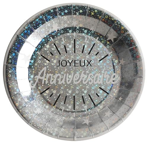 Santex Assiette de Table fête Joyeux Anniversaire Argent métallique (x10) R/6647