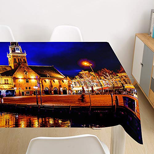 Oduo Tischdecke Wasserdicht Polyester Rechteckig, 3D Stadt Bedruckte Tischdecke Pflegeleicht Fleckschutz Ölfest Abwaschbar Outdoor Garten Deko Farbe & Größe Wählbar (Küsten,100x140cm)