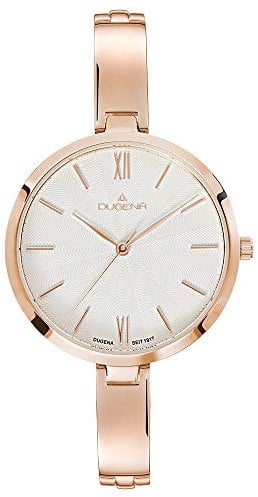 Dugena Inez Damen-Armbanduhr, Quarz, Edelstahlgehäuse, Mineralglas, Edelstahl-Halbspange, Faltschließe, 5 bar (Roségold)