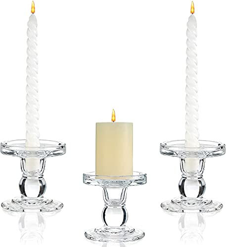 YOCOGY 3er Set klar Kerzenhalter aus Glas - Kerzenhalter Kreative Verzierung für Abendessen bei Kerzenlicht Kerzenständer Dekoration