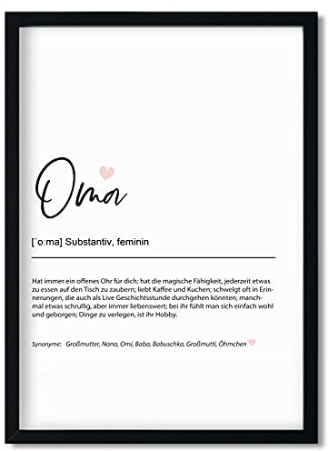 Urhome Kunstdruck Definition Oma ohne Bilderrahmen in DIN A4 - Worterklärung wie im Duden Lexikon Wandbild Wanddeko mit Spruch für Wohnung Familie Freunde Geschenk