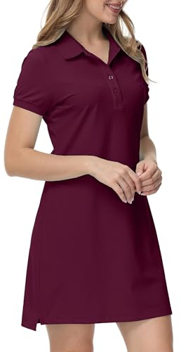 JINSHI Tennis Polo Dress for Women Golf Running Workout Athletic Sports Dresses Wine-Red Size US M