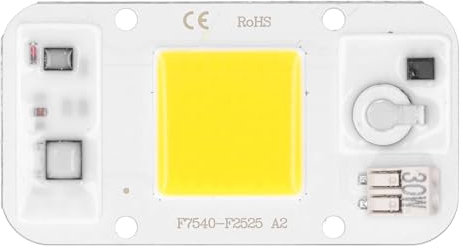 Agatige 25x25mm/1x1in Panneau de Lampe COB, 20 W/30 W/50 W 220V LED COB Puce Panneau de Lampe sans Soudure à Lumière Chaude Blanche à Spectre Complet (30W, Lumière Blanche)