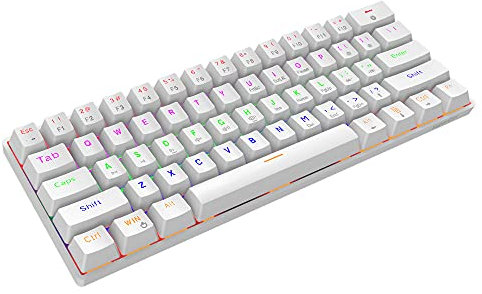 Snpurdiri Clavier 60% Mécanique Blanc Filaire QWERTY, Clavier Gaming Mini avec 61 Touches Blue Switches pour Windows XP, Win 7, Win 8, Win 10, Android, Mac OS