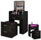 Dressing Table Set with LED Lights, 90° Folding Mirror, 2 Drawers Makeup Table Set with Cushioned Stool Makeup Desk Vanity Table for Girls Bedroom (Black)