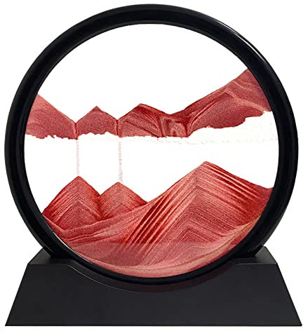 Yuomiker Images de Sable Rotatives 3D Dynamiques, Cadre en Verre Rond de Peinture de Sable Fluide, Décoration Relaxante pour Bureau, Maison, Art de Bureau(Rouge, 7 Pouces)