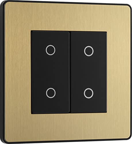 BG Electrical Double Master/Primary Touch Dimmer Wall Light Switch, 2-Way, Trailing Edge, Screwless Front Plate, Evolve, Satin Brass, 200W, PCDSBTDM2B