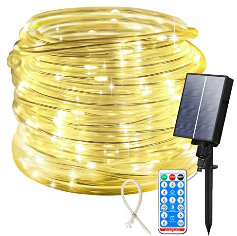 ICRGB Corda di luci solari per esterni, 200 luci a LED con telecomando, impermeabile IP67, 8 modalità, luci da giardino decorative per matrimoni, Natale, Halloween, patio, portico, piscina