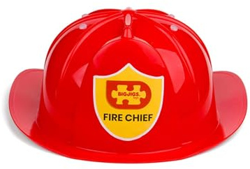 Bigjigs Toys Roter Feuerwehrhelm, verstellbarer Feuerwehrmann-Hut 49cm-55cm