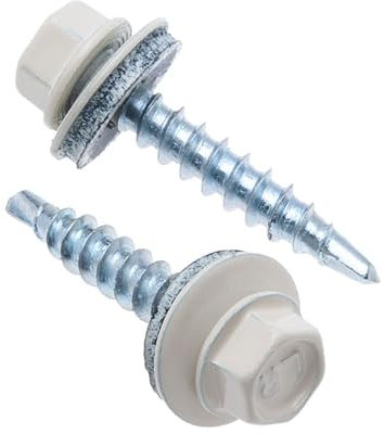 4.8 mm x 35 mm Vis de toiture, tête hexagonale autoperceuse colorée (RAL 1015 Ivoire clair) vis de toit avec rondelle scellée en EPDM, vis à gros filets trempés zingués antirouille (50 pièces)