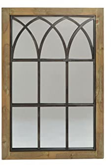 DKD Home Decor Espejo de Pared Marrón Negro Metal Abedul Natural Ventana 60 x 3 x 95 cm