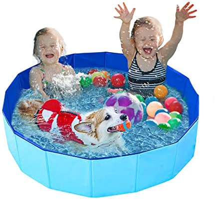 UUEMB Faltbarer Hundepool für Kleine & Große Hunde, 120 x 30cm Hundebadewanne Katzen Swimmingpool Planschbecken für Kinder, Haustier Schwimmbecken rutschfest Sicher Tragbar Kinderpool, Blau