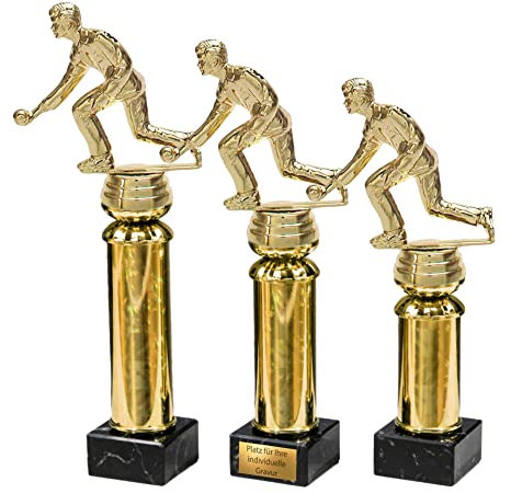 eberin – Kegler Pokal Trophäe in 3 Größen auf Goldsäule/Marmor schwarz – Award für Kegelverein – mit oder ohne Gravur –