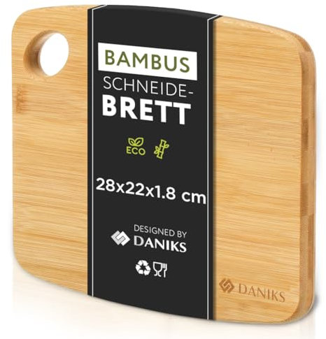 Daniks Tabla de Cortar de Bambú para Cocina, 28x22x1.8 cm (M), de Madera para Picar Carnes y Verduras