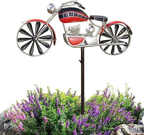 Teksome Windspiel aus Metall | Motorrad Fahrrad Windspiel für Hof und Garten | Gartenstecker Dekoration | Windskulpturen & Spinner für Vorgarten, Rasen