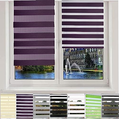 Doppelrollo klemmfix Verdunkelungsrollo, 90x180cm Sonnen-, Sicht-Schutz usw. Rollo für Fenster, Zebrarollo Seitenzugrollo inkl. Montagematerial, für Fenster, Lila