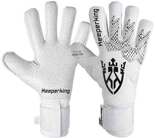 Keeperking Torwarthandschuhe für Erwachsene Fußballhandschuhe Herren Innennaht Profi Grip 4mm Fester Sitz Unisex Jonior (11, Q-White-Neg)