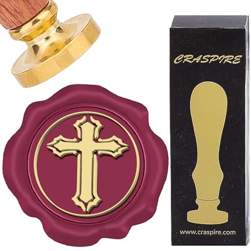 craspire Kreuz Wachssiegelstempel Vintage Abnehmbare Messing-Siegelstempelköpfe 25 mm Mit Holzgriff Für Hochzeit Valentinstag Umschläge Brief Einladungskarte DIY Basteln Geburtstag