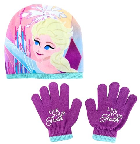 Disney ELSA Mütze und Handschuhe für Mädchen, Winter-Set für Kinder, Winter-Accessoires Frozen Design