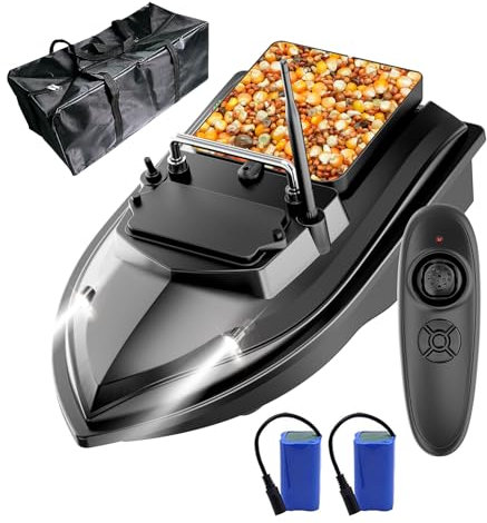 Smart RC Bait Boat Double Motor Large Capacity LED Night Light Boat,2 * 5200mah Battery (Black)