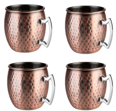 APS 98515 Becher MOSCOW MULE 4-er Set, Ø 9 cm, Höhe 10 cm, 0,5 Liter, Edelstahl, Antik-Kupfer-Look, gehämmerte Oberfläche