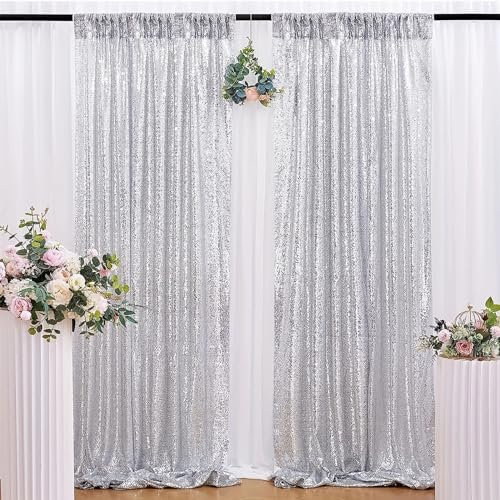 BOYOUTH Pailletten-Vorhänge für Hochzeit, Urlaubsparty, Fotografie, Geburtstag, Abschlussfeier, Weihnachtsdekoration, Hintergründe und Tischdecken, 140 x 244 cm, 1 Panel, Silber