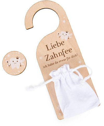 Logbuch-Verlag Zahnfee Türschild aus Holz mit Münze Milchzähne Säckchen Zahnfee-Geschenk für Kinder