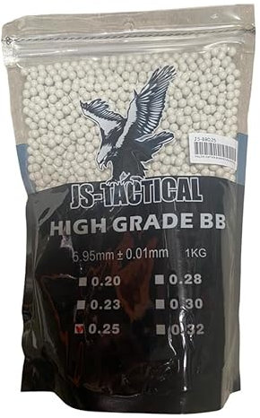 JS-Tactical 1-kg-Beutel mit 0,25-g-Kugeln (6 mm) | 1-kg-Beutel für Airsoft-Pistolen/Gewehre. Gewicht pro Kugel: 0,25 g