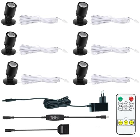 LED Spotlichter für den Innenbereich Schranklicht Bilderlichter Akzentlichter 1W 360° Schwenkbar Mini led spot für Schrank, Flur, Galerien, Geschäfte, Schmuckschrank (Warmweiß-6 Stück)