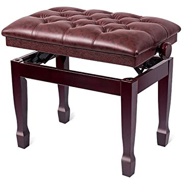 RWRAPS Klavierhocker, Massivholz-Lift-Klavierhocker, Solo-Klavierbank, höhenverstellbarer Hocker, Keyboard-Hocker mit eleganten Hufeisen-Hockerbeinen, 58 x 41 x 48–58 cm (Mahagoni)