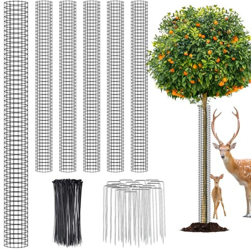 UJG Lot de 6 protections en plastique de 122,9 cm contre les cerfs, les cages d'arbre, les cerfs, les troncs d'arbre pour protéger l'écorce des tondeuses à chevreuil avec attaches zippées et piquets