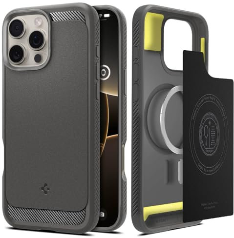Spigen Rugged Armor MagFit Case for iPhone 16 Pro Max, Compatible with MagSafe Accessories - Grey