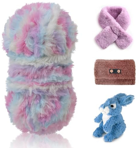 LEREATI Plüschwolle 100g Fransengarn Weiche Flauschige Wolle Dicke Plush Yarn Fluffy Yarn Fransenwolle zum Häkeln & Stricken Tasche, Hüte, Decken, Pelziges Objekt (Bunt)